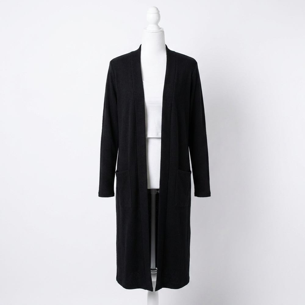 NEW PINCH long open knitted cardigan in black